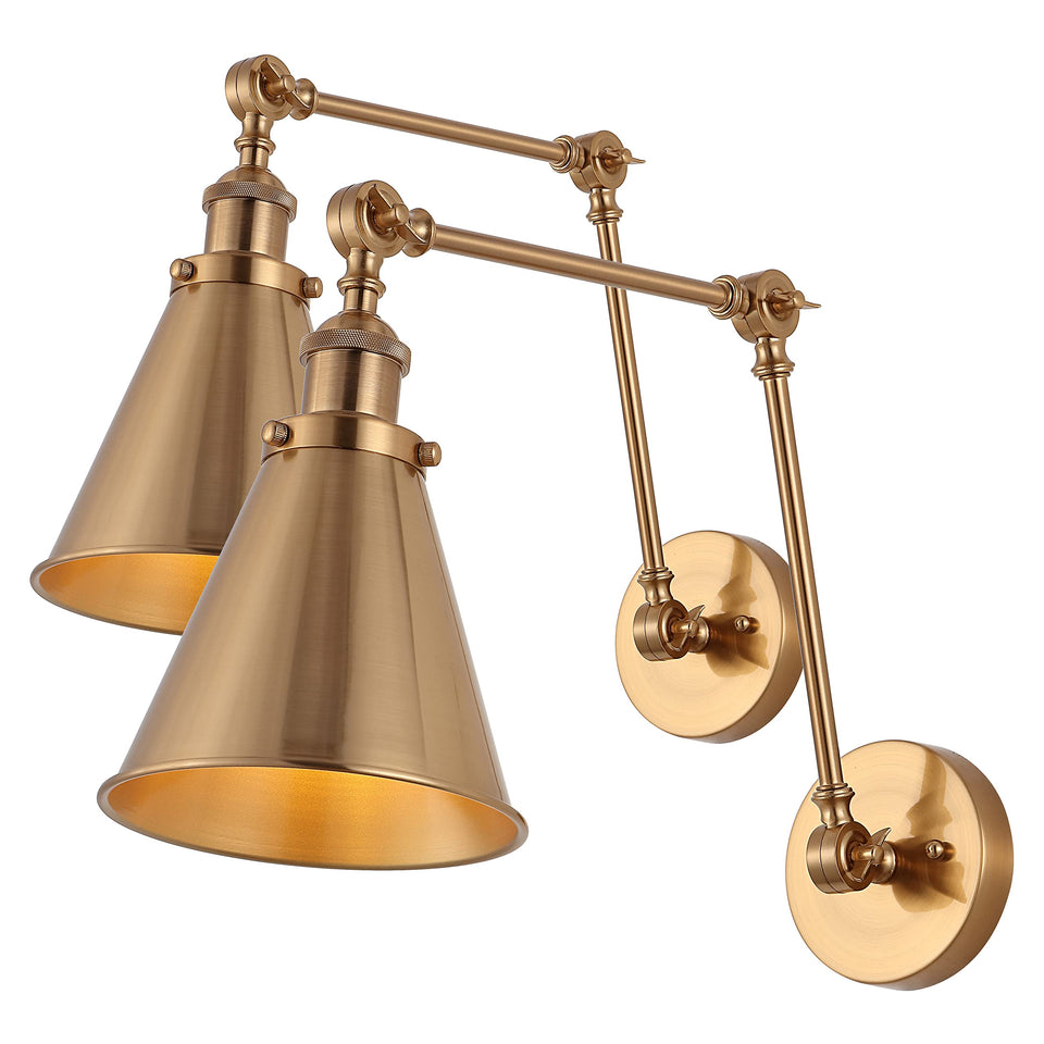 Jonathan Y 7-inch brass gold wall sconce arm for precise bedside lighting.