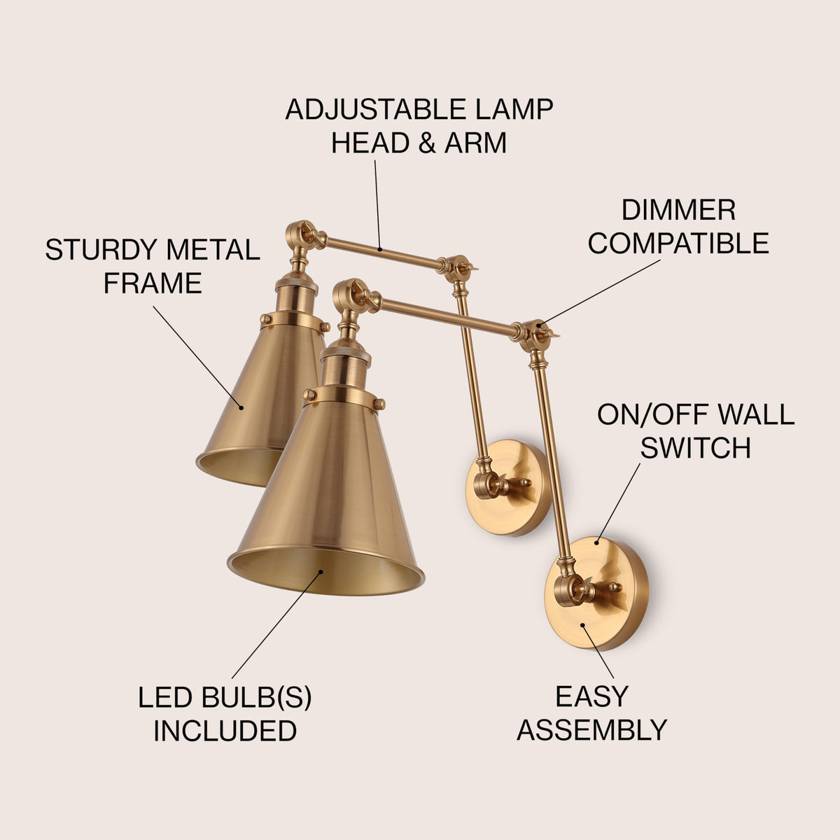 Jonathan Y adjustable arm bedside sconce for customizable reading light.