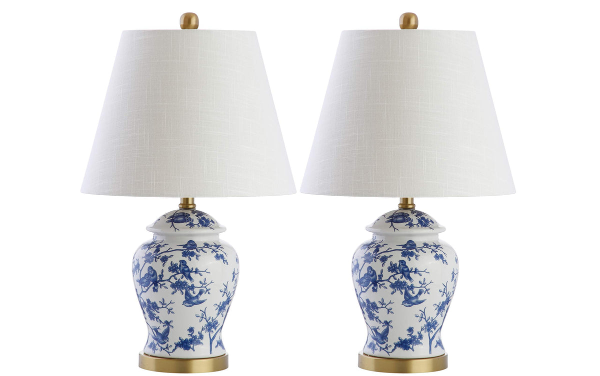 Blue and white ceramic lamps complement French country and chinoiserie styles.