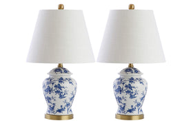 Blue and white ceramic lamps complement French country and chinoiserie styles.