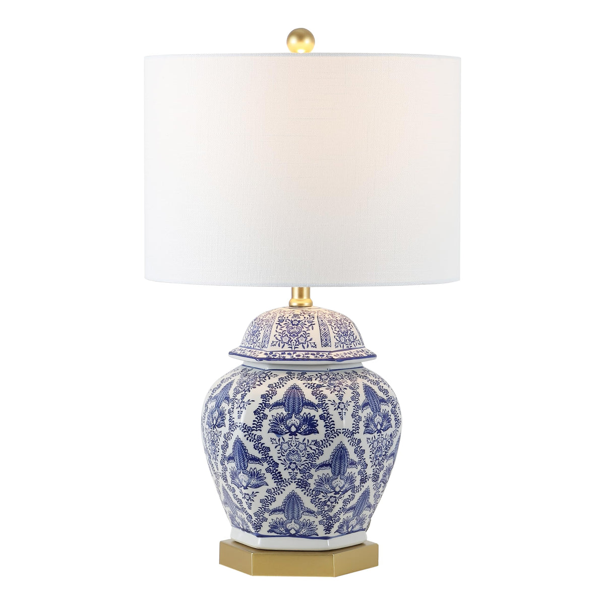 JONATHAN Y ginger jar lamp base in brass for a refined living room focal point.