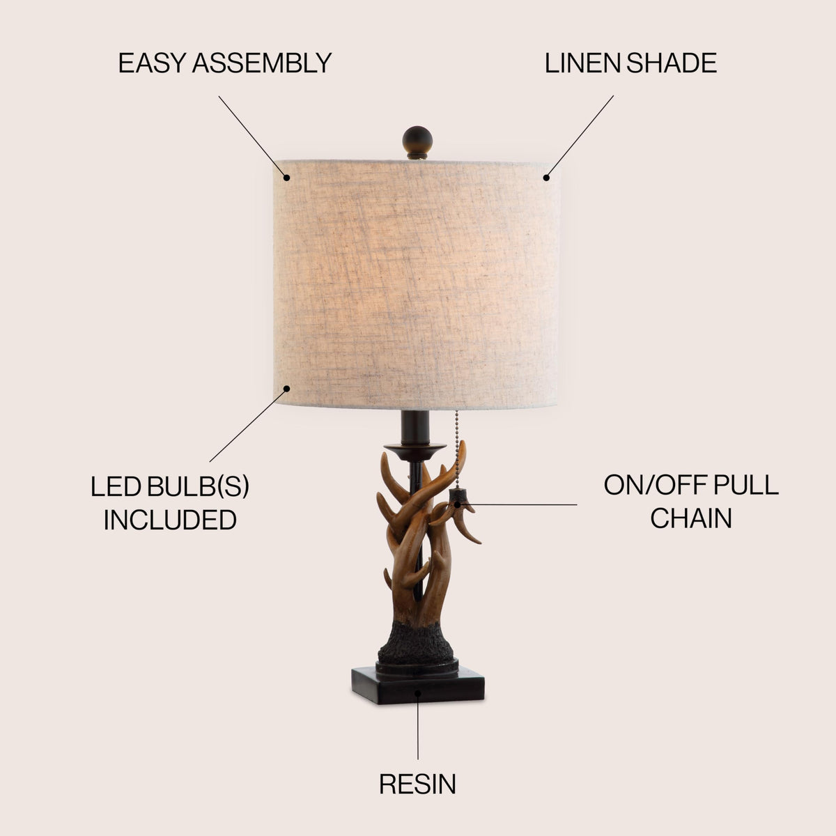 JONATHAN Y gray linen shade on a table lamp provides soft light for bedrooms.