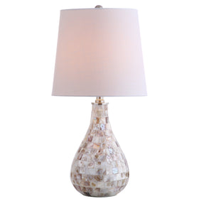 JONATHAN Y seashell-embellished-base adds coastal glamour with ambient lighting.