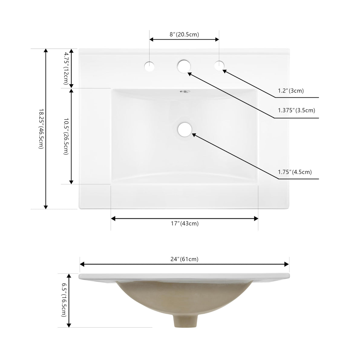 JONATHAN Y SNK1001A faucet-hole detail highlights precise 1-3/8 inch opening for flexible faucet options