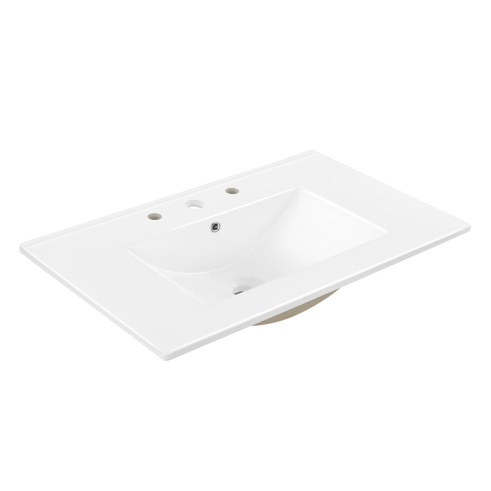 Jonathan Y SNK1002A rectangular ceramic sink front view, ideal with 30-inch vanities.