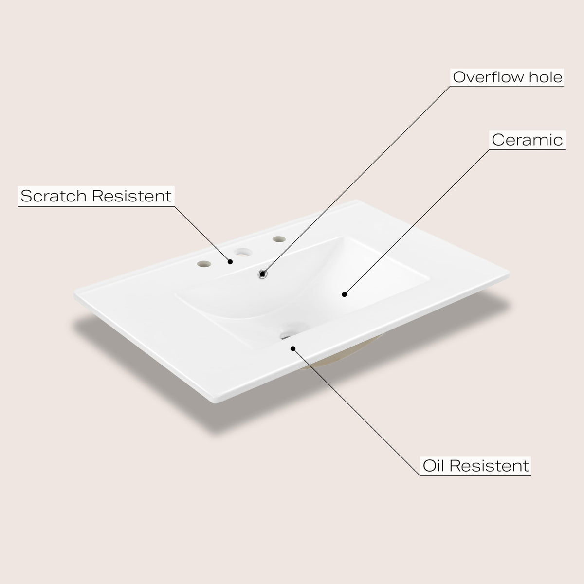 Jonathan Y SNK1002A faucet-hole layout supports standard bathroom fixtures.
