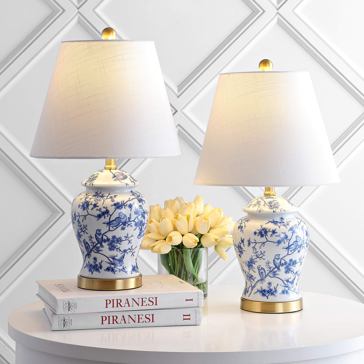 Two lamps in this set suit symmetric bedside or console arrangements.