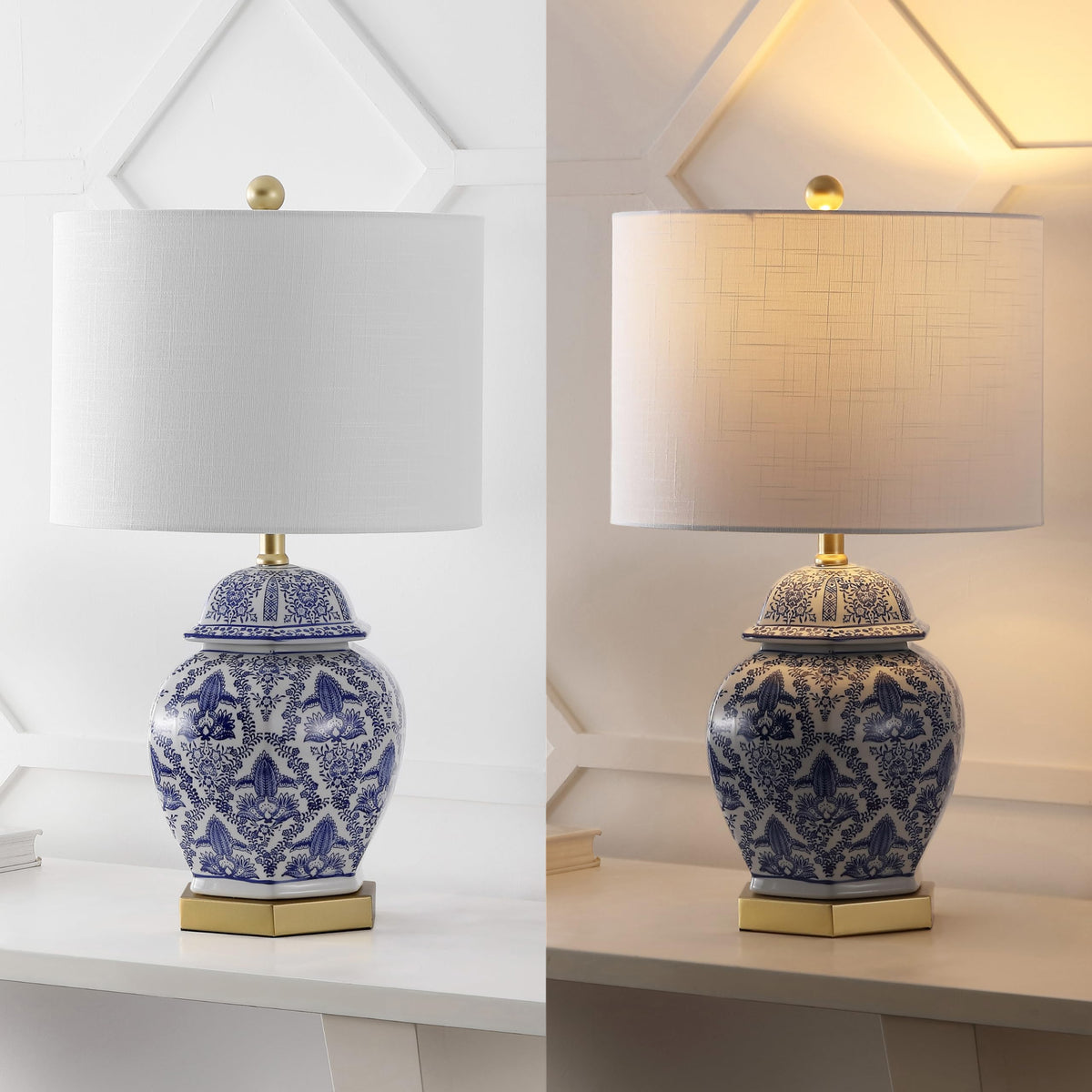 JONATHAN Y white cotton shade diffuses warm, inviting light.