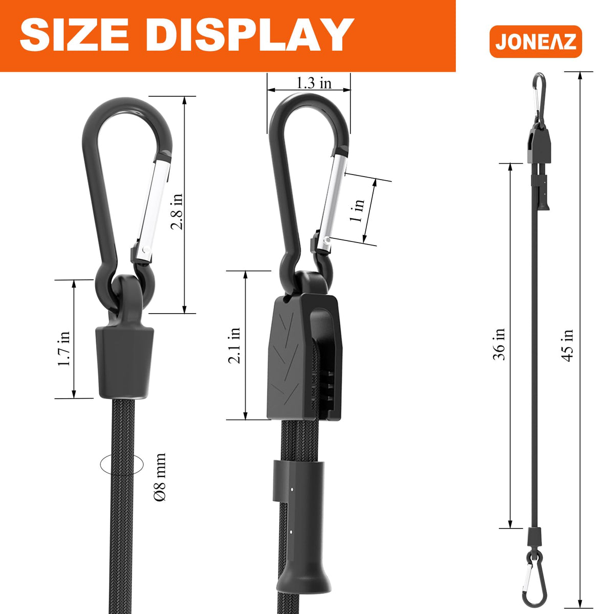 Joneaz 36-inch bungee cords secure luggage and gear on a rack