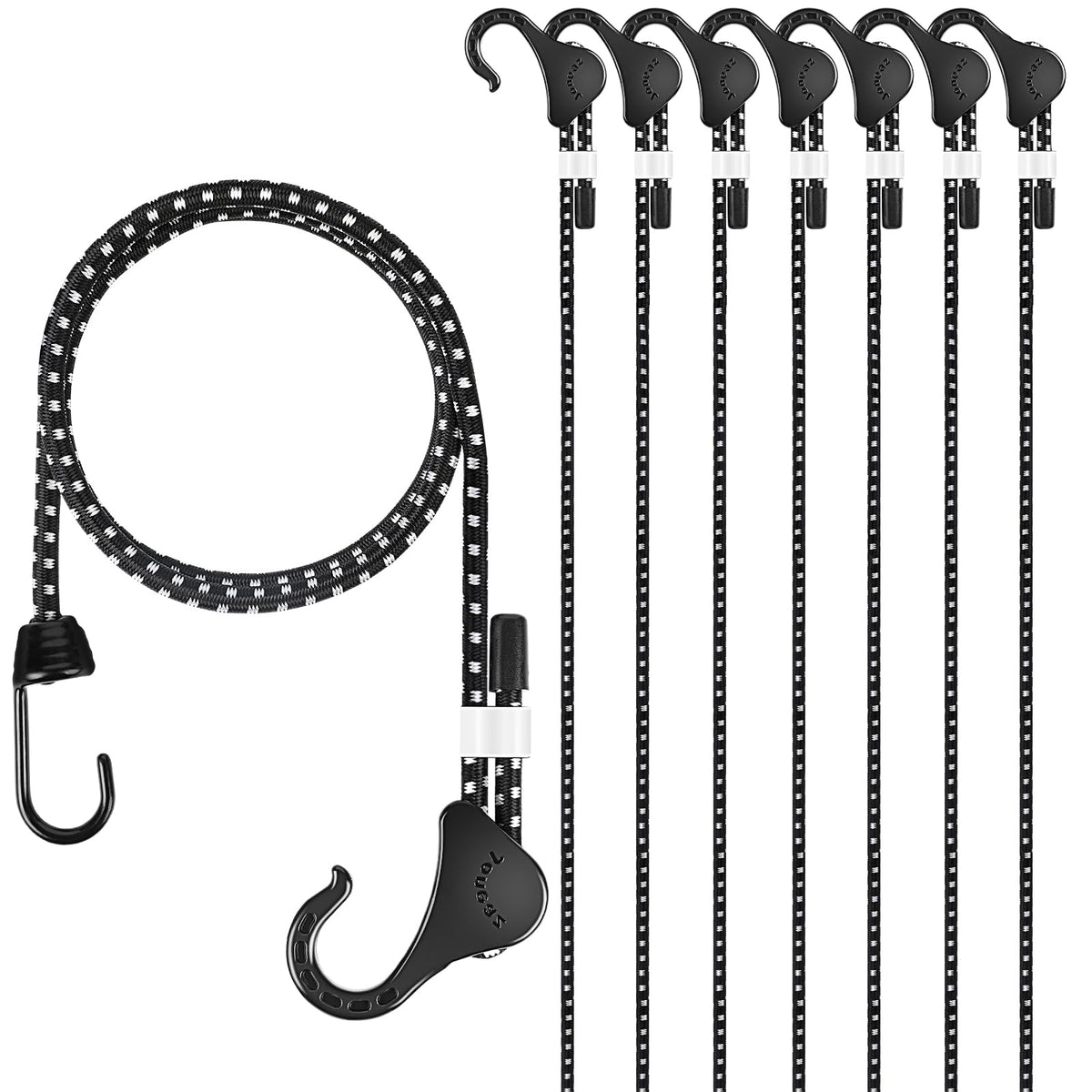 Joneaz bungee cords 8-pack in package for versatile securing.
