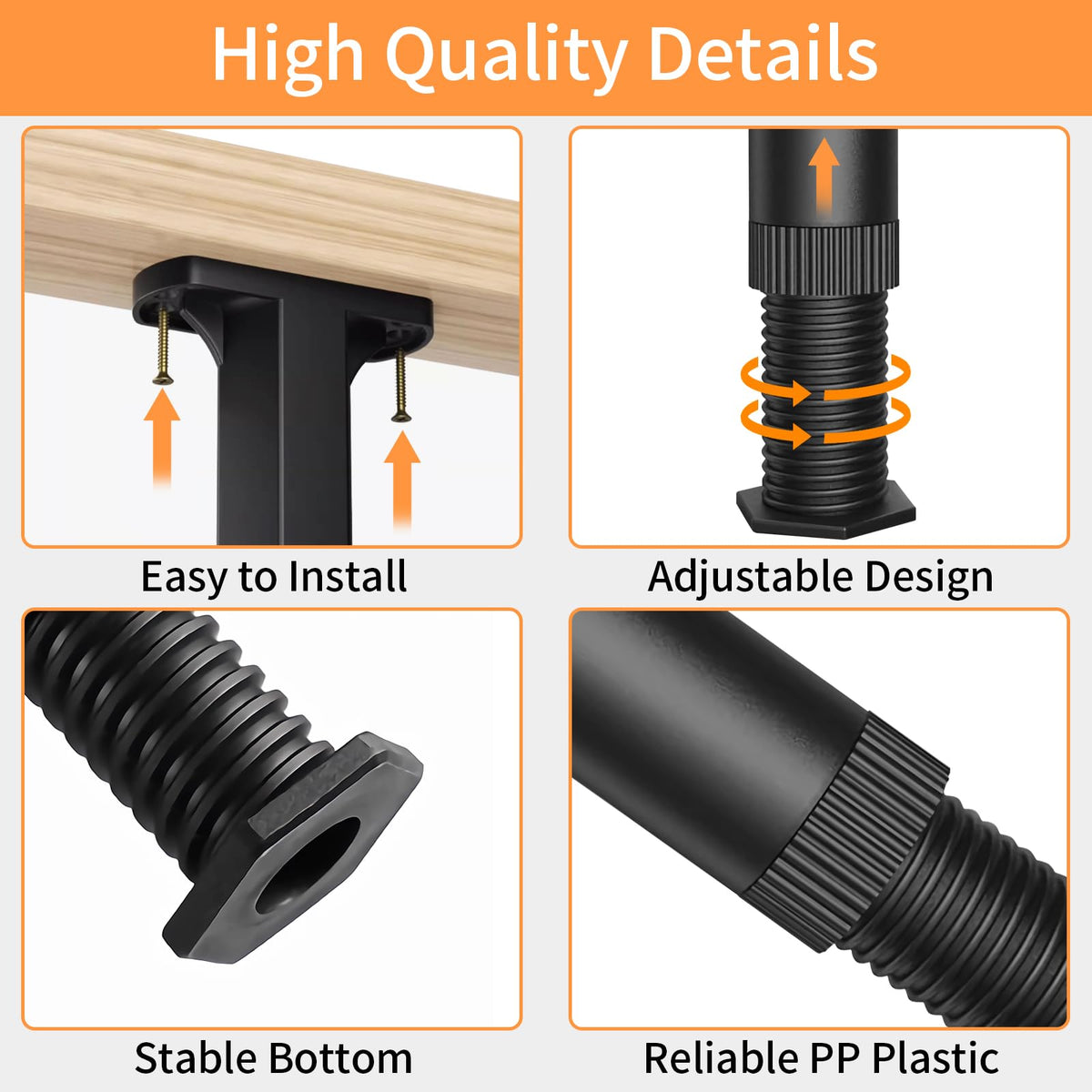Jonkehai adjustable bed legs install easily on wood or metal frames