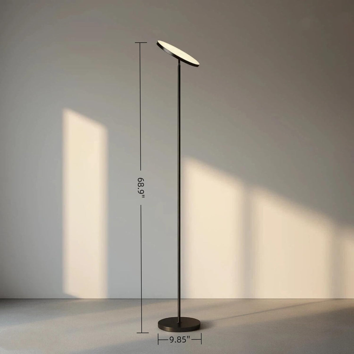 JOOFO floor lamp features 350-degree rotation and tilt for adjustable light.