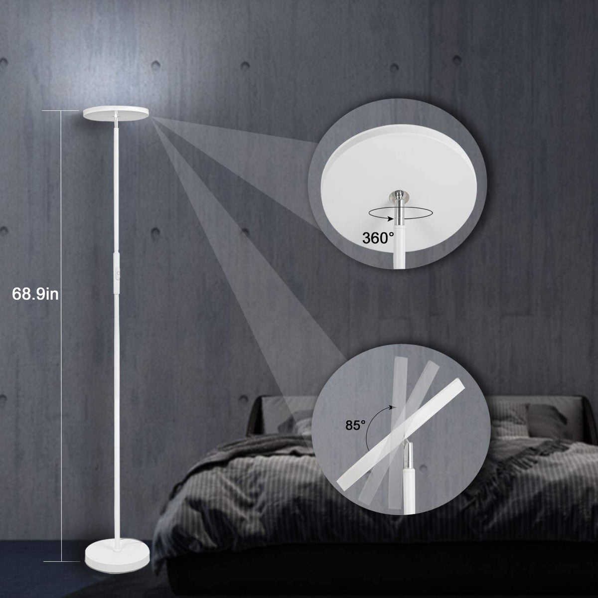JOOFO floor lamp 360-degree rotation for versatile room illumination.