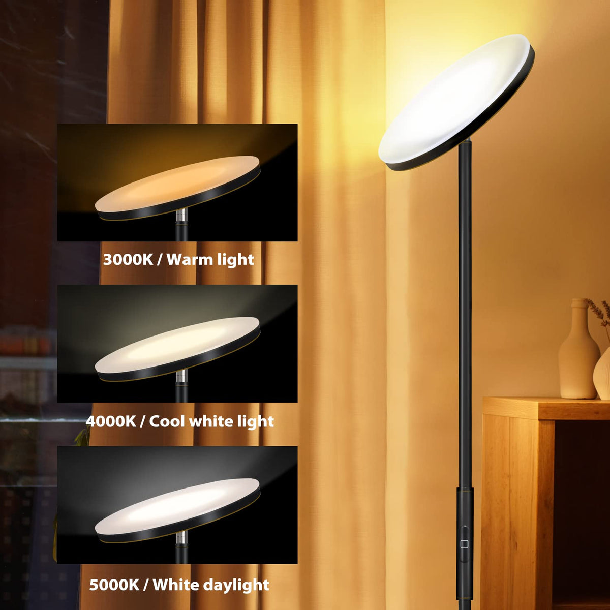 JOOFO floor lamp stands 69 inches tall delivering broad room illumination.