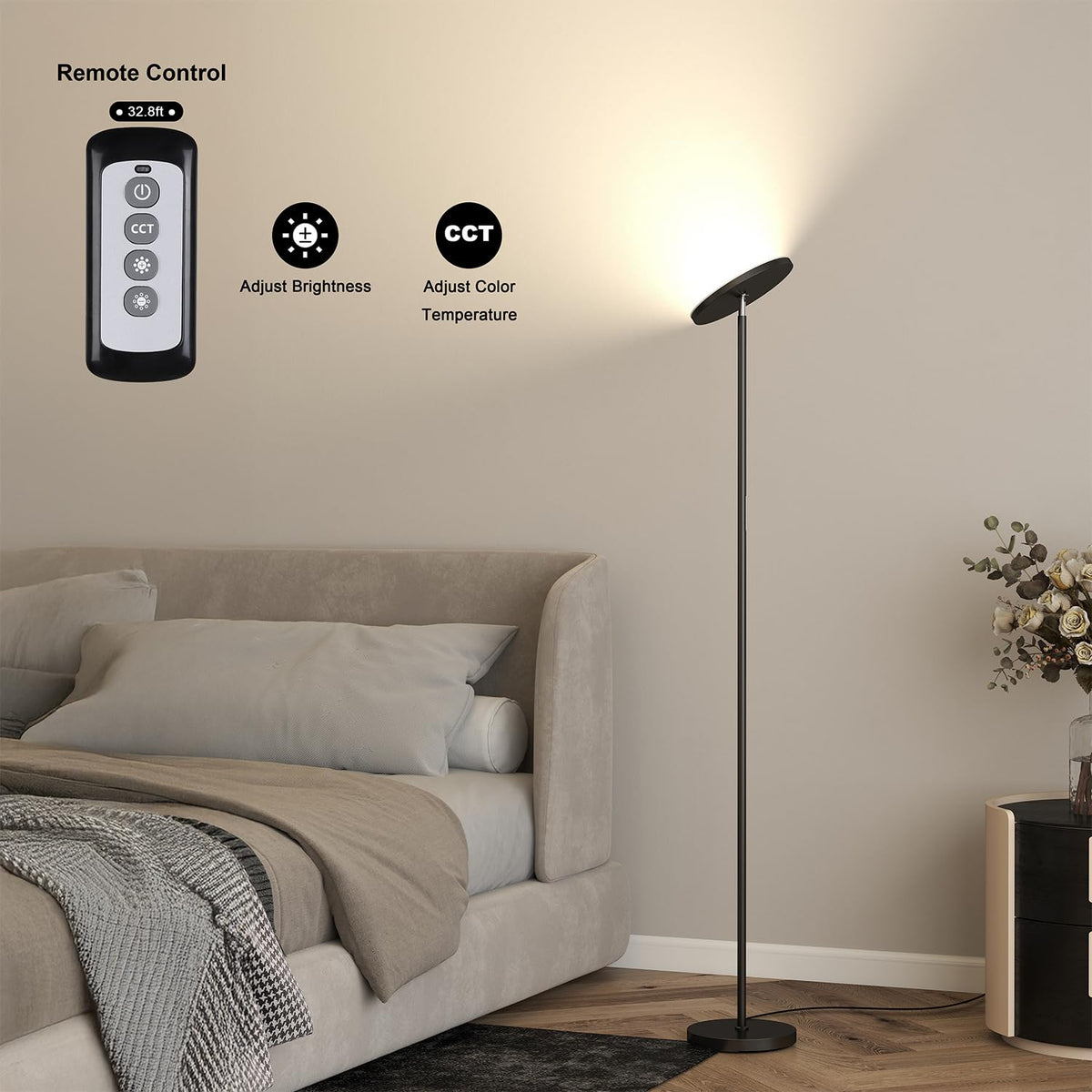 JOOFO floor lamp stands 69 inches tall to reach seating areas.