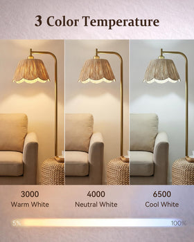 JOOFO flower-textured shade creates warm ambient lighting.