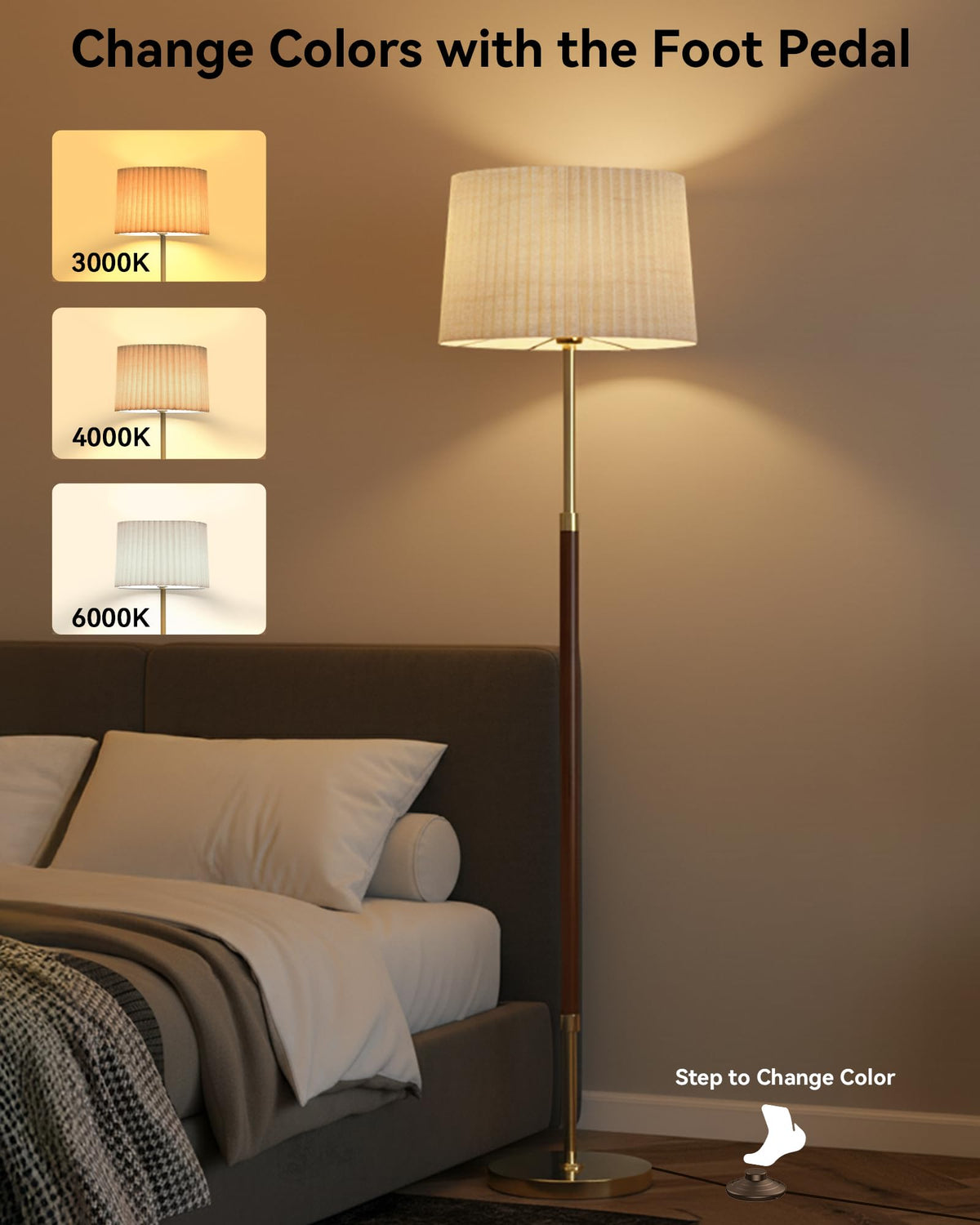 JOOFO mid-century wood floor lamp dual shades create cozy, adaptable lighting.
