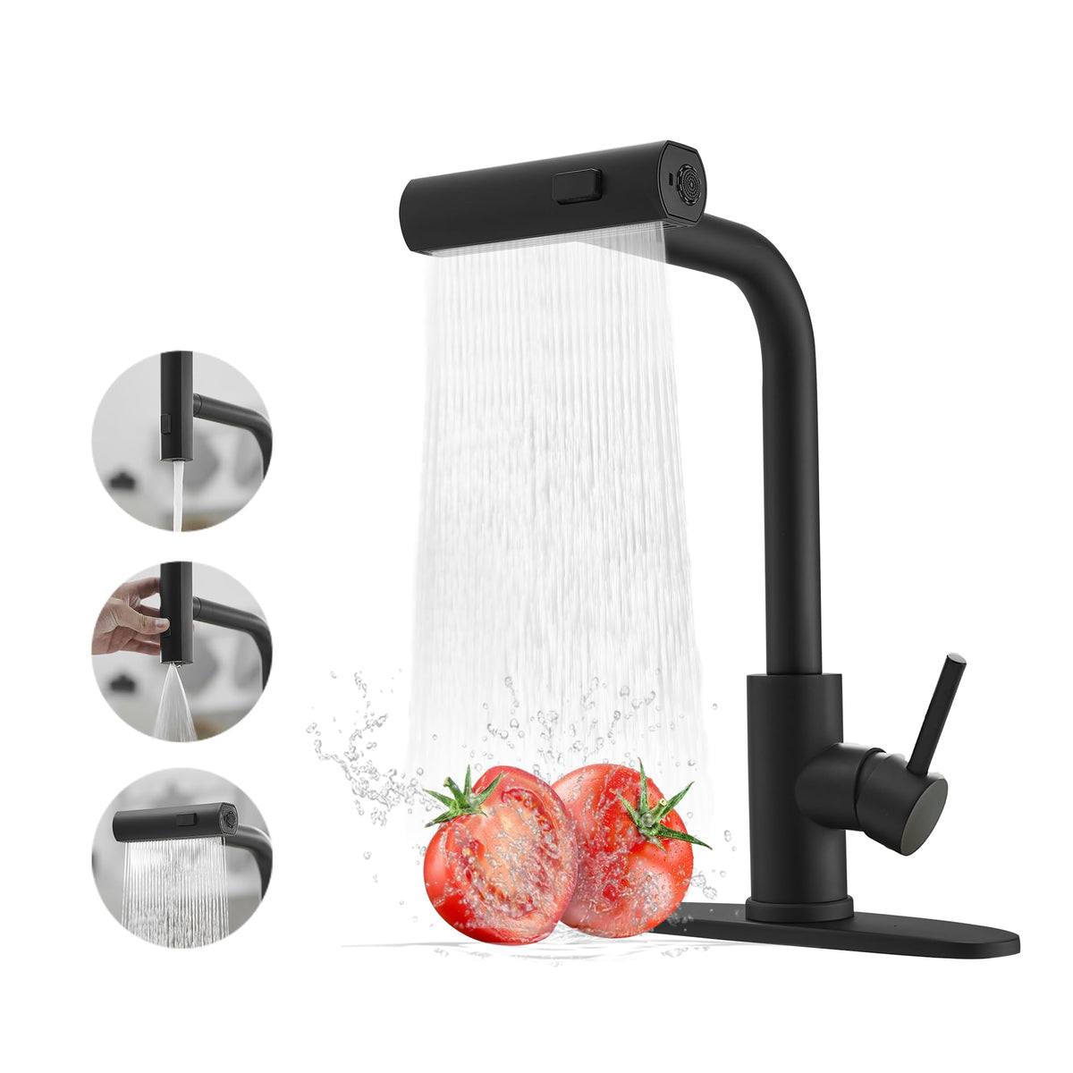 JOOM black kitchen faucet with pull-down sprayer for effortless cleaning tasks