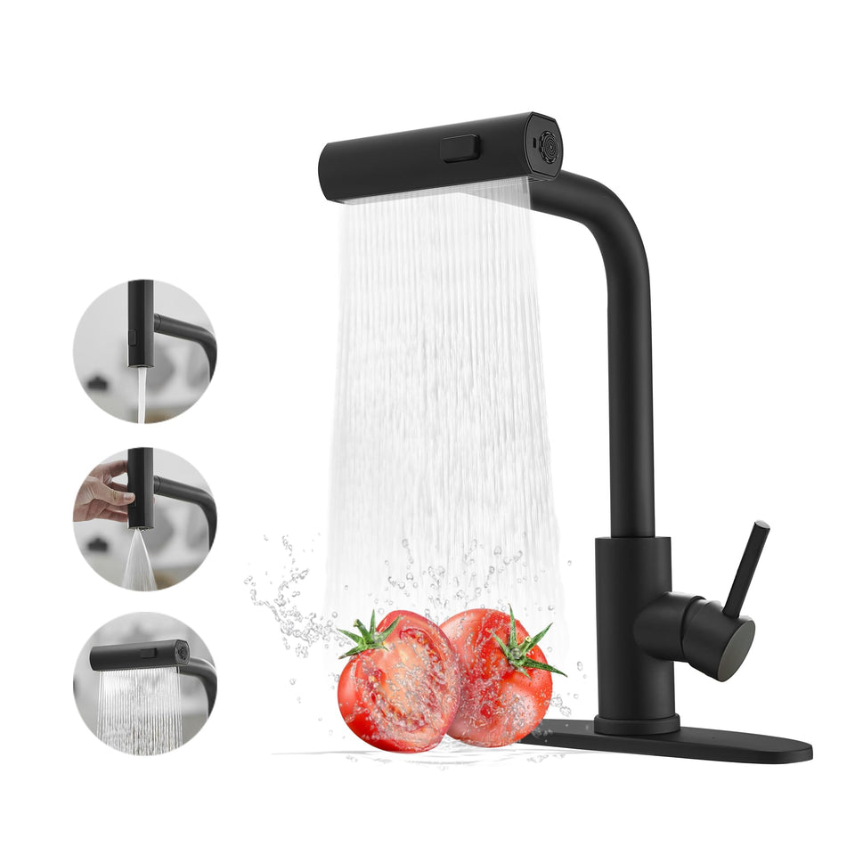 JOOM black kitchen faucet with pull-down sprayer for effortless cleaning tasks