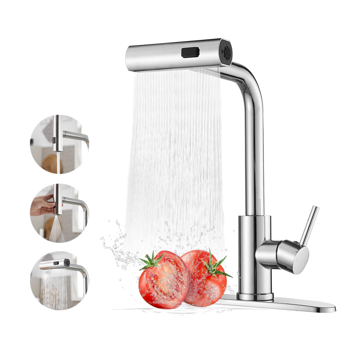 JOOM kitchen faucet with pull-down sprayer in action for thorough, flexible cleaning