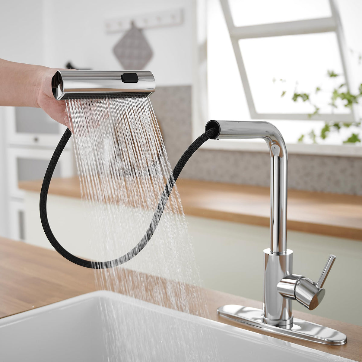 JOOM retractable PEX hose offers flexible reach for rinsing pots and corners