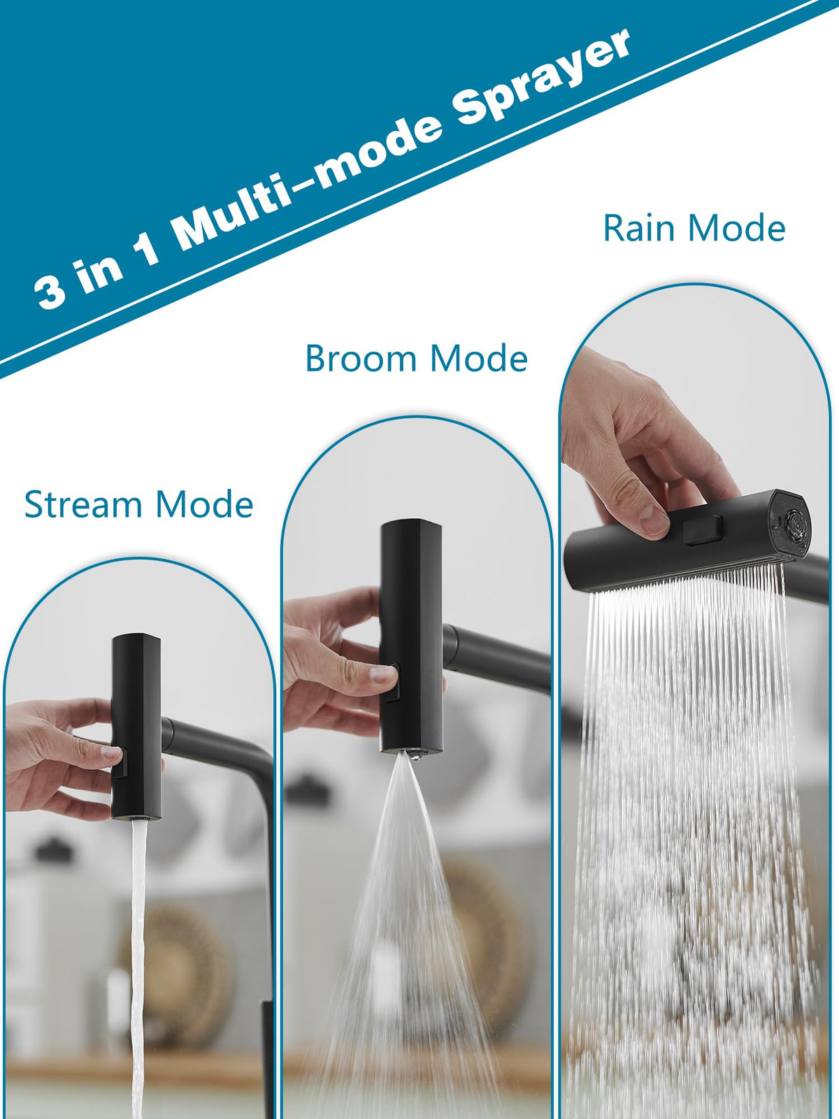 JOOM waterfall kitchen faucet delivering wide, dramatic water flow