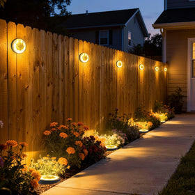 Joomer disc lights brighten gardens, patios, and walkways.