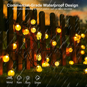 Joomer solar string lights drape over a pergola for simple, carefree setup