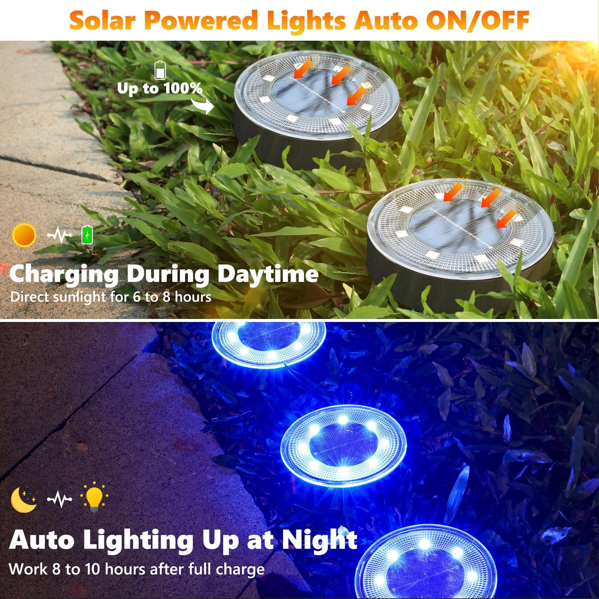 Joomer Solar Ground Light disc blue installs easily with a stake, no wiring required