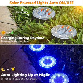 Joomer Solar Ground Light disc blue installs easily with a stake, no wiring required