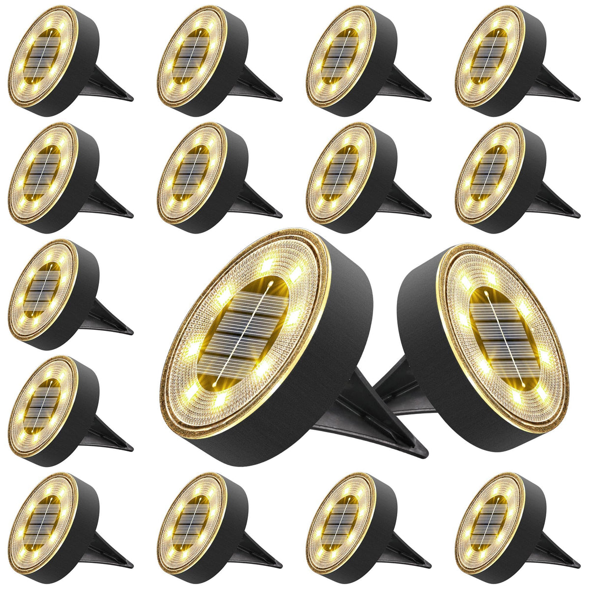 Joomer solar ground lights with 8 LED bulbs illuminate walkways at dusk