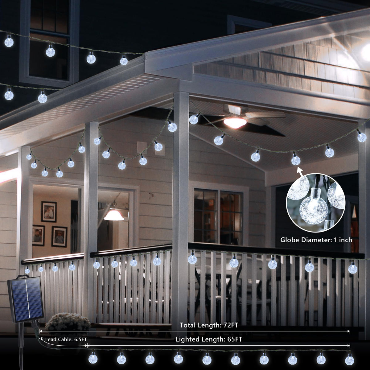 Night view highlighting eight lighting modes for outdoor ambiance
