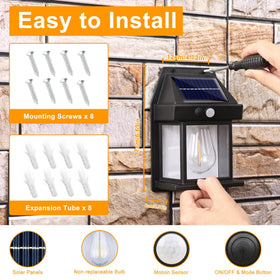 Joomer solar wall light four-pack patio setup provides warm, hands-free illumination.