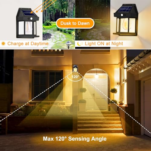 Joomer solar wall light motion sensor angles detects activity along entry path.