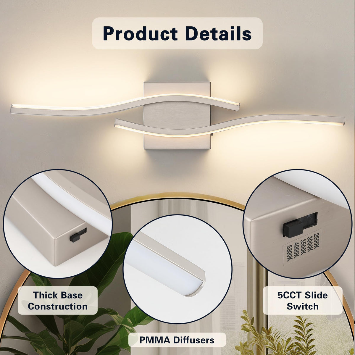 Joossnwell bathroom mirror light brightening makeup areas