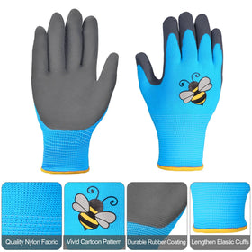 Joottuan kids gardening gloves green pair keeps dirt out with extended cuffs.