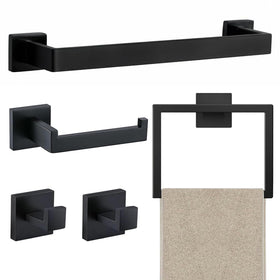 JOPOFI 5-piece bathroom hardware set in matte black for organized spaces