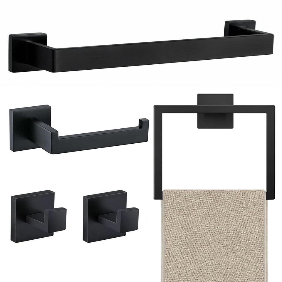 JOPOFI 5-piece bathroom hardware set in matte black for organized spaces