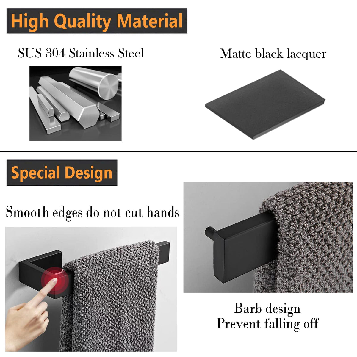 JOPOFI matte black towel rack suitable for bathroom, kitchen, or laundry areas