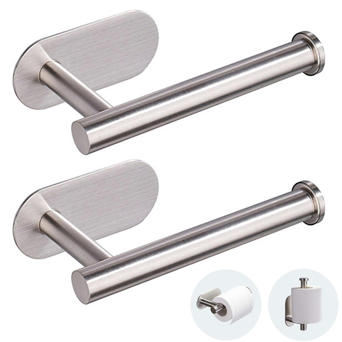 JOPOFI brushed-nickel toilet paper holder mounted on smooth wall using adhesive