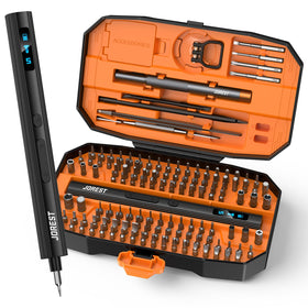JOREST 155-in-1 mini electric screwdriver in a compact case for easy DIY organization.