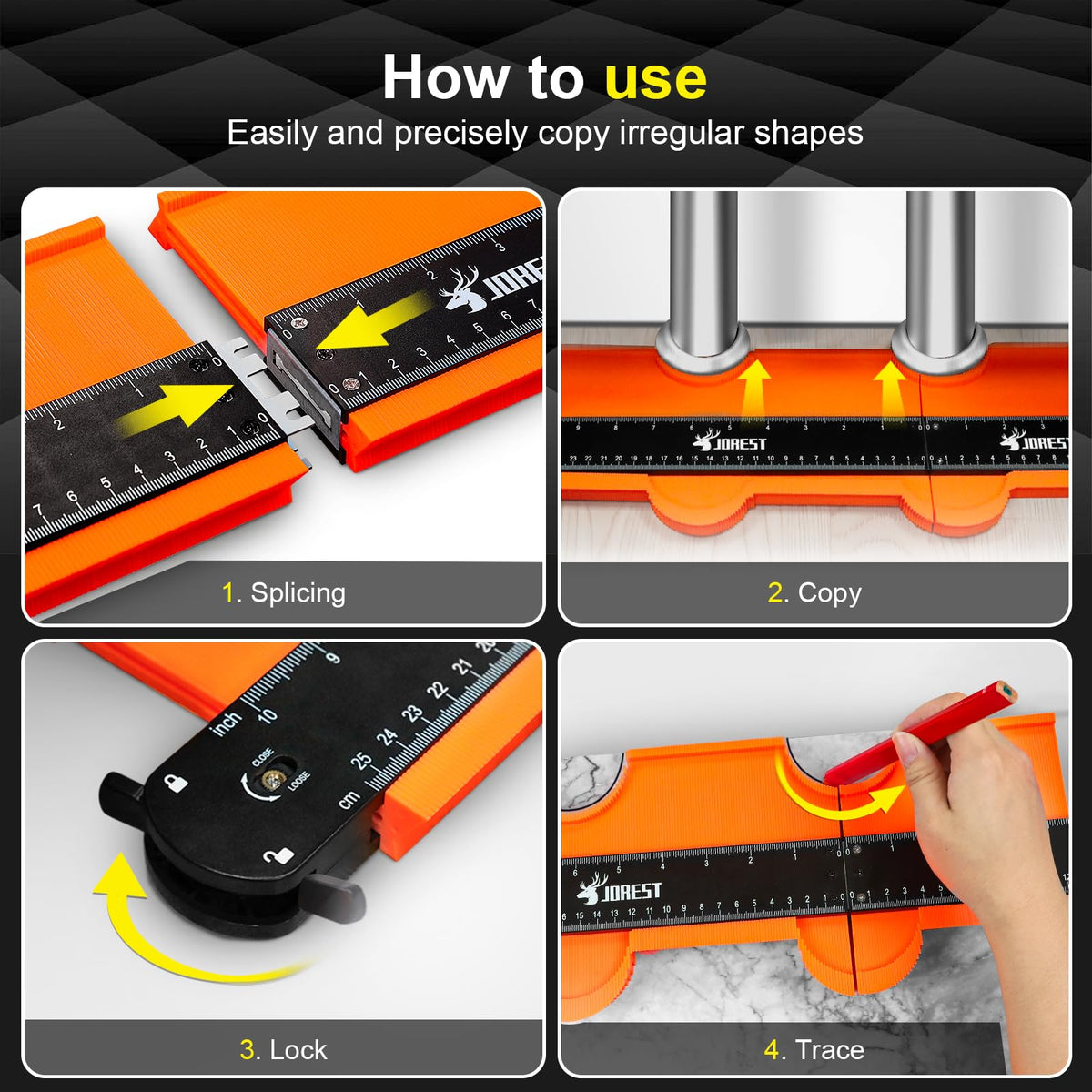 JOREST contour gauge 10-inch focus facilitates medium objects with precision transfer.