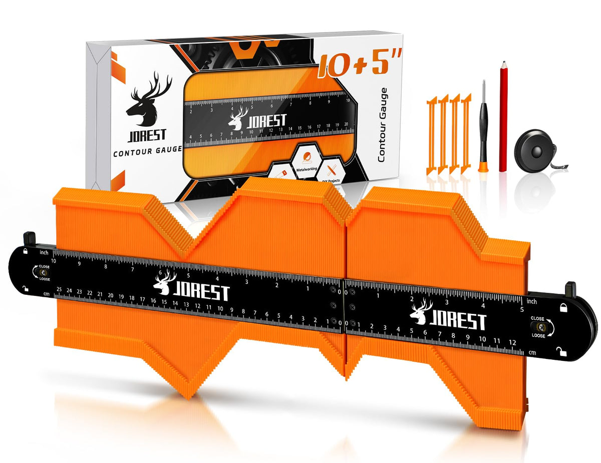 JOREST contour gauge in assembled view shows 5–15 inch versatility for large profiles.