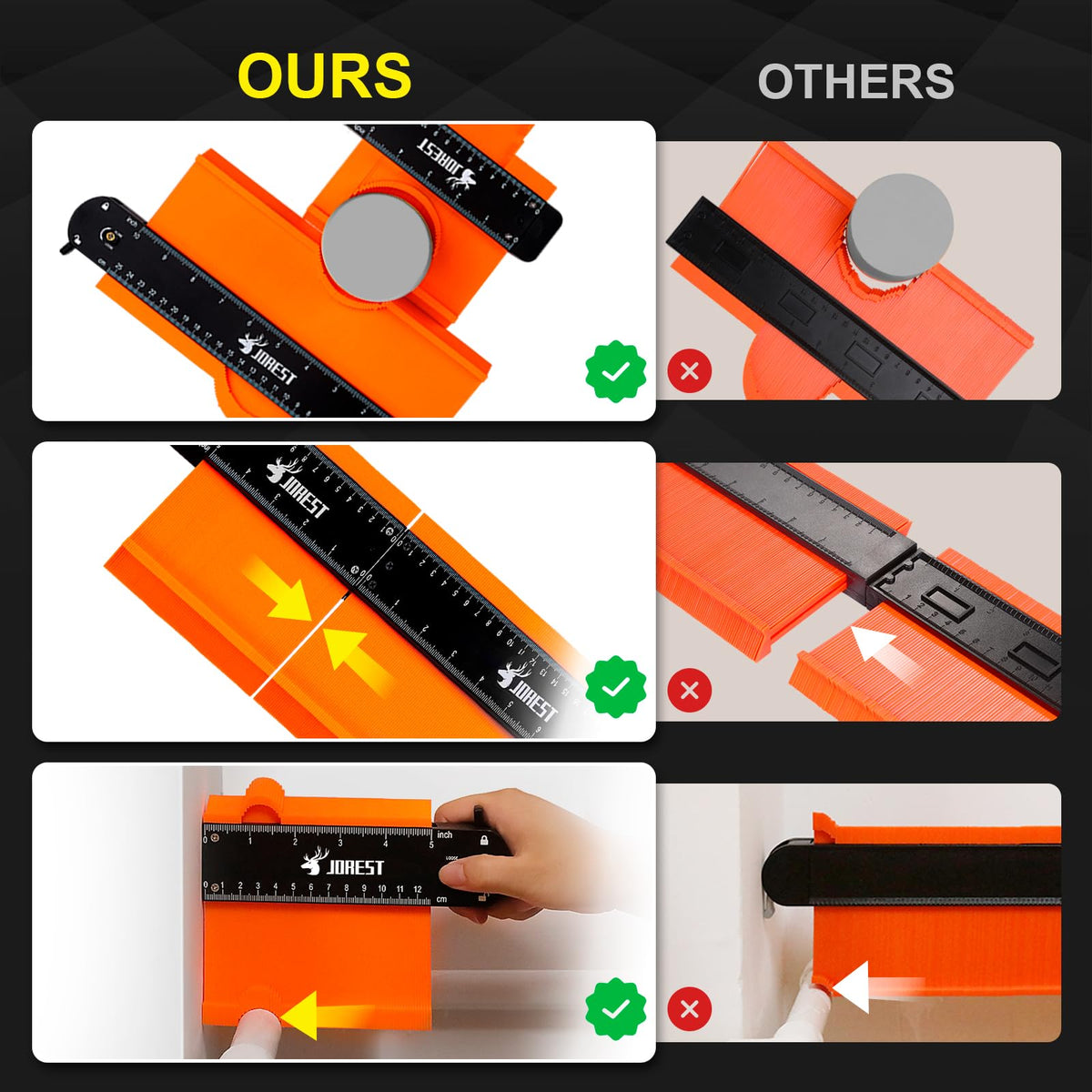 JOREST contour gauge lock screw ensures copied shapes stay secure.