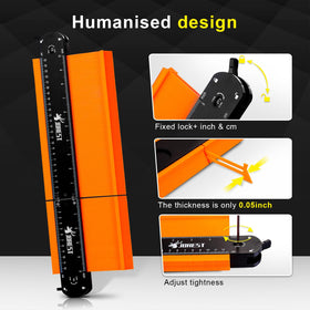 JOREST contour gauge shows protractor spacing after splicing for accurate tracing.