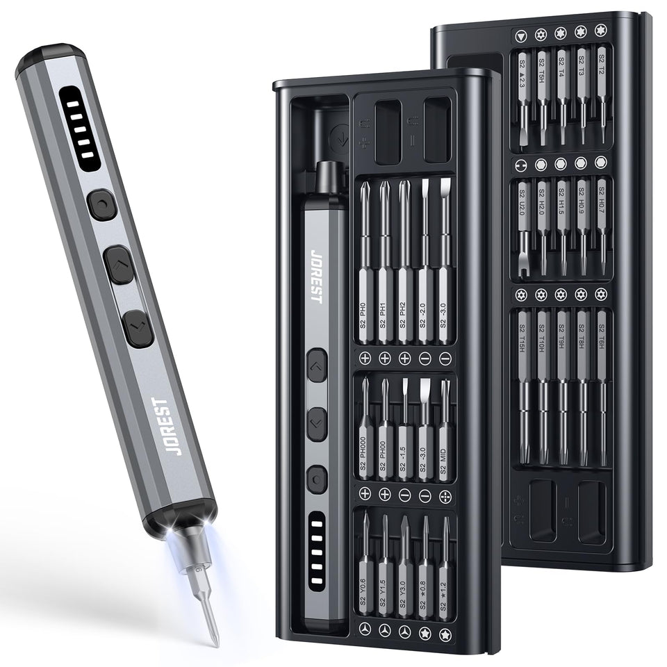 JOREST Mini Electric Screwdriver compact design with LEDs for dark-area precision
