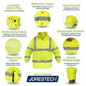 JORESTECH hi-visibility rain jacket adjustable cuffs for secure fit