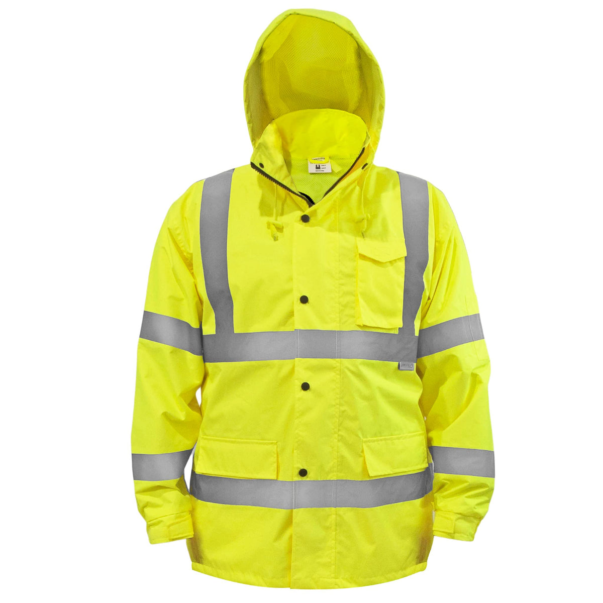 JORESTECH hi-visibility rain jacket front view with reflective panels for visibility