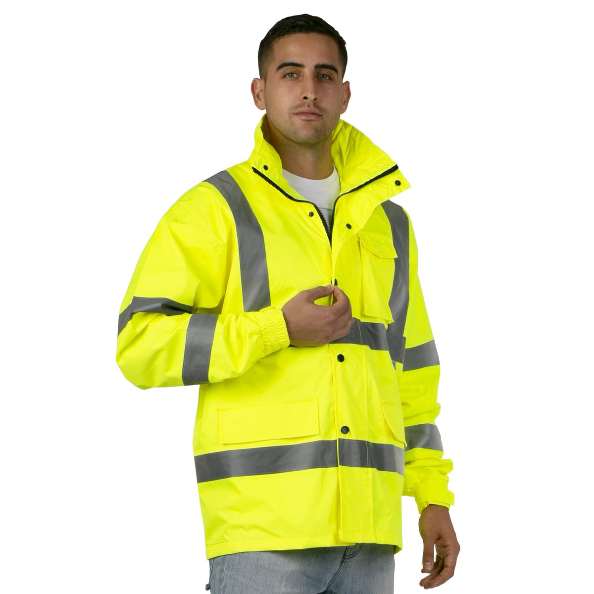 JORESTECH hi-visibility rain jacket concealed hood ready for sudden rain