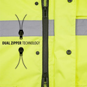 JORESTECH hi-visibility rain jacket pockets with water-resistant closures for tools